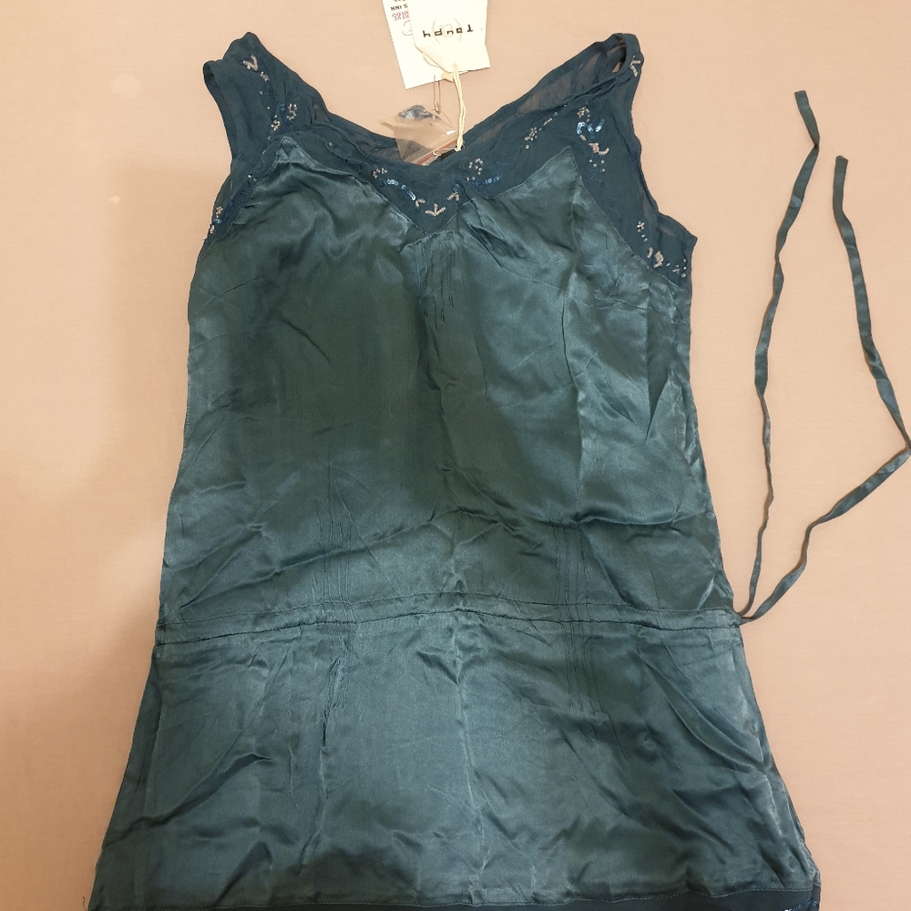 Toupy 100% silk top, S/M, dark turquoise